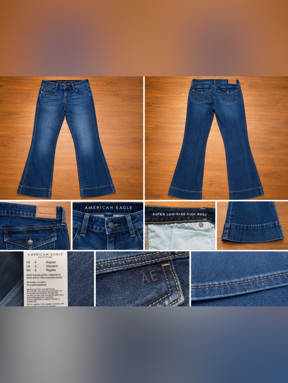 American Eagle Super Low-Rise Kick Boot Jeans Women’s Size 6 Reg Stretch NWOT